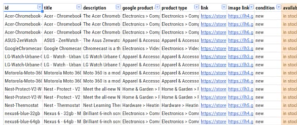 Google Product Feed Sample
